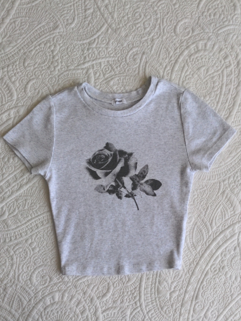 Garage Heather Gray Tee with Black Rose Graphic